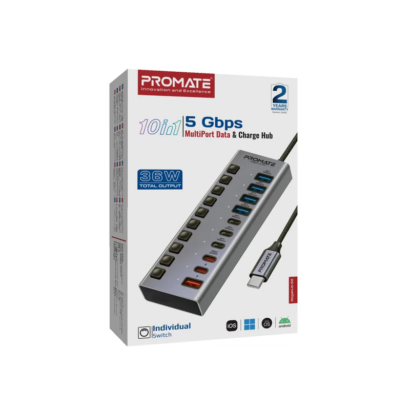 Promate GegaHub-5G 7-in-1 High Speed Multi-Ports 10Gbps Data & Charging Hub Promate GegaHub-5G 7-in-1 High Speed Multi-Ports 10Gbps Data & Charging Hub